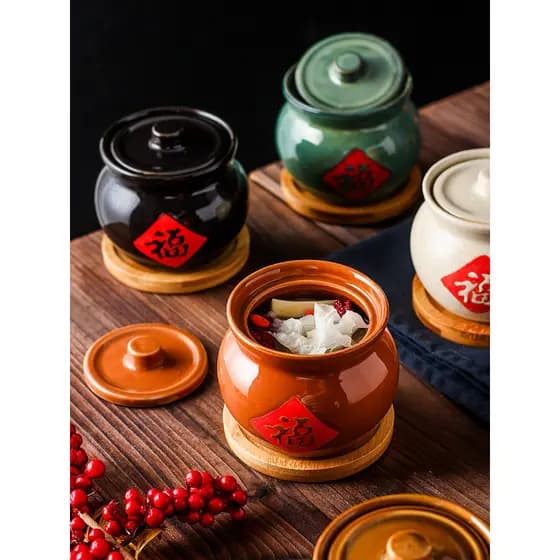 Panela de cerâmica para guisado com tampa, panela de argila para ferver sopa doméstica pequena à moda antiga, restaurant