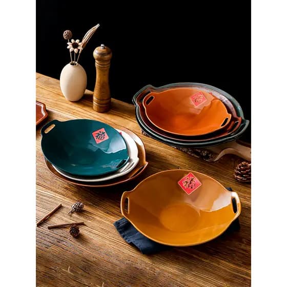 Estilo chinês Fuzi cerâmica placa de orelha dupla concepção artística prato Retro doméstico criativo restaurante placa e