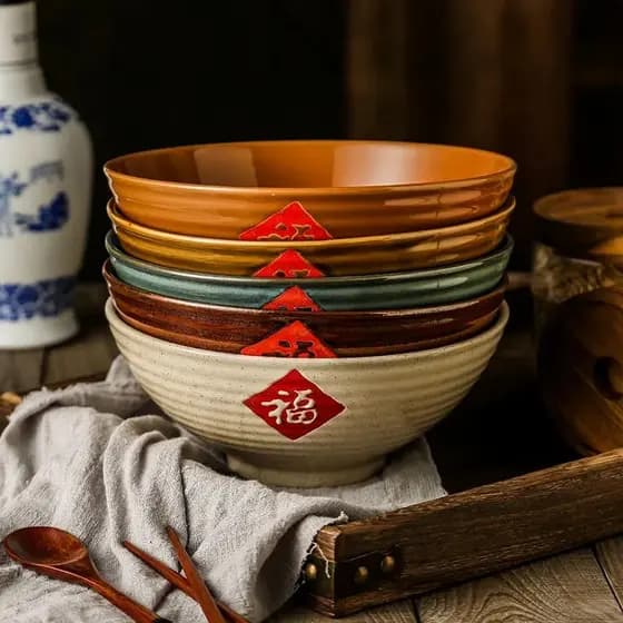Tigela de Ramen de cerâmica antiga, tigela criativa de arroz, chapéu, tigela comercial de macarrão, sopa, macarrão, loja