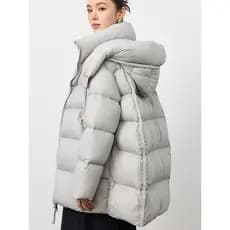 90 pato branco para baixo inverno novo estilo com capuz solto casulo forma nuvem Puff para baixo jaqueta feminina compri