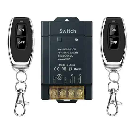 Interruptor Remoto Sem Fio 12V com Alcance de 328 pés, Corrente de 30A para DC 12V/24V/48V/72V, Interruptor de Controle