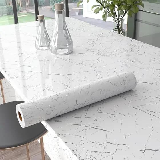 Papel Adesivo de Mármore Fititem para Bancada de Cozinha 15,7”×78,7” Papel de Parede Branco Brilhante com Efeito Mármore