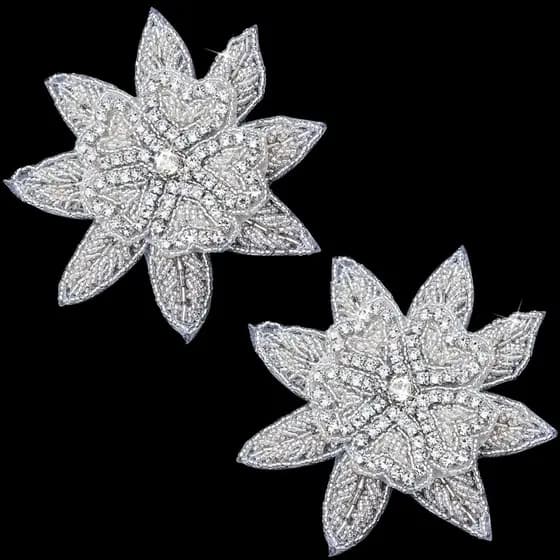 Bijou Joon 2 Peças Apliques de Flor com Strass Prateados, Apliques Termocolantes de Cristal Feitos à Mão, Florais Brilha