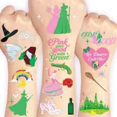 Tatuagens Temporárias de Bruxa - Rosa + Verde, 84 Peças com Design Iridescente em Papel Metalizado, Para Lembranças de F