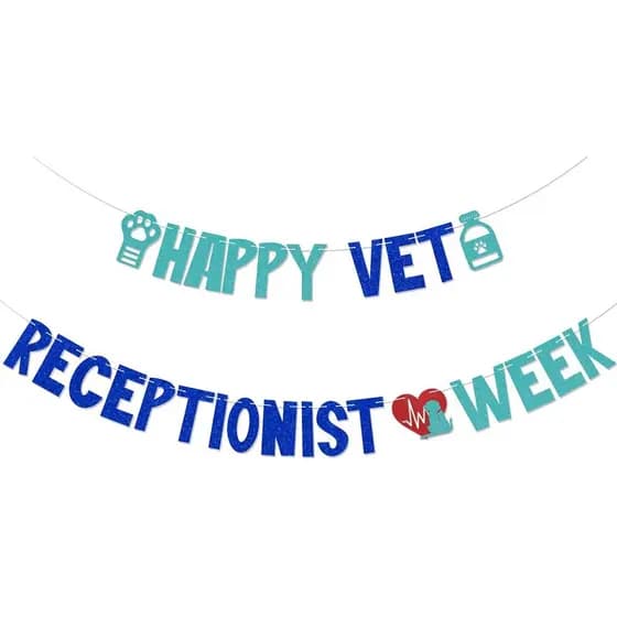 Faixa de Feliz Semana da Recepcionista Veterinária - Decoração de Festa para Equipe de Hospital Veterinário, Decorações