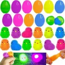 Pacote com 12 Ovos de Páscoa Preenchidos com Pintinhos Luminosos, Brinquedos Sensoriais de Apertar com LED, Bolas Anties