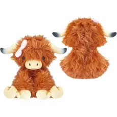 Seenelling Vaca Highland de Pelúcia Rosa com Laço Fofo, Brinquedo de Pelúcia Macio de Vaca Highland de Fazenda, Presente
