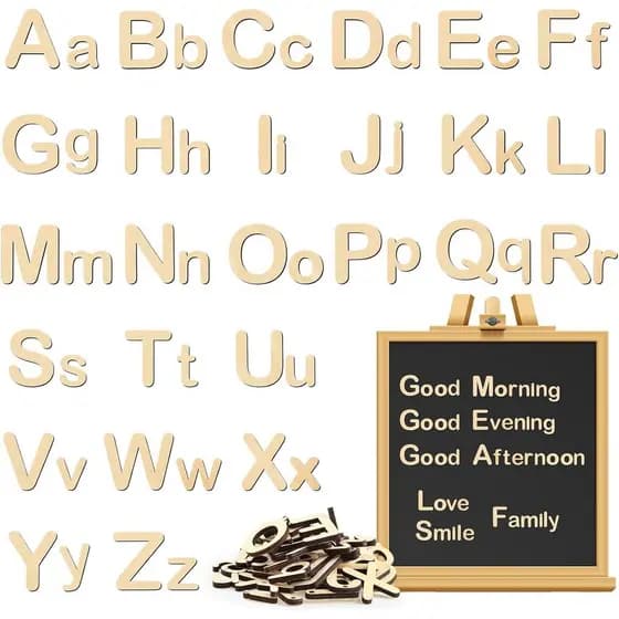 Kit de 52 Letras Magnéticas de Madeira Xuhal para Crianças de 1 a 3 Anos, Alfabeto Magnético Pequeno com Letras Maiúscul
