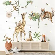 Adesivos de Parede Grande de Animais da Selva Wondever, Decalques de Parede Autocolantes de Safari com Girafa, Tigre e M