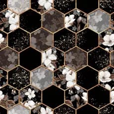 Papel de Parede Geométrico Autoadesivo ReWallpaper, Papel de Parede Floral Hexagonal Preto e Branco, Papel de Contato Ge