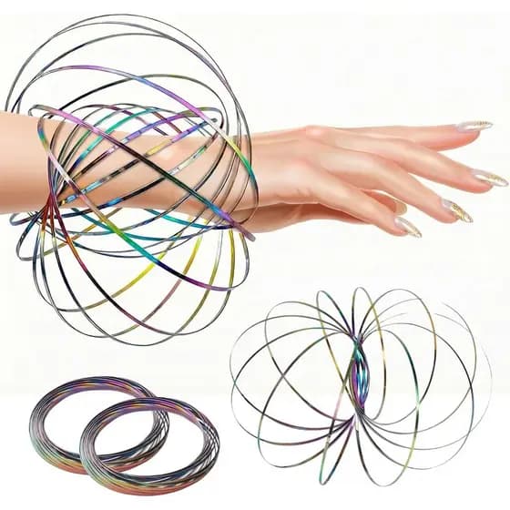 2 Peças de Anel Giratório Flow Ring 5.1" Colorido, Brinquedo Sensorial Mágico e Cinético, Pulseira de Braço Dobrável e E