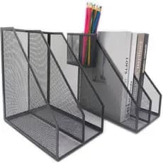 2 Organizadores de Mesa, Suporte de Metal para Revistas e 1 Porta-Canetas, Organizador de Mesa em Malha com 2 Compartime