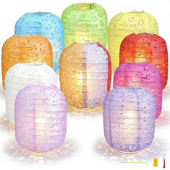 Pacote com 10 Lanternas de Papel para Decorações de Ano Novo Lunar Chinês 2026, Lanternas de Papel Japonesas Suspensas c