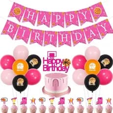 Decorações de Festa de Aniversário com Tema de Basquete Rosa - Faixa, Topper de Bolo, Topper de Cupcake, Balões, Decoraç