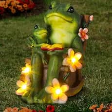 Estátuas de Jardim em Miniatura Thyle Frog, Estátua de Jardim Solar de Família de Sapos em Cadeira de Balanço com LED e
