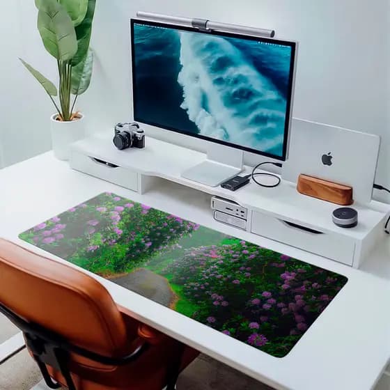 MousePad Grande RGB Gamer Grande Premium Paisagem Roxa flores Para Setup Geek