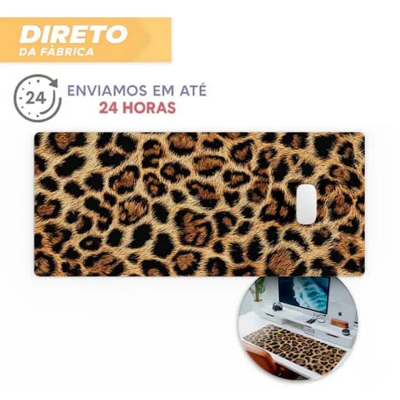 Mousepad Onça Oncinha Estampa Animalprint Grande 80x30 Mouse Pad Grande RGB