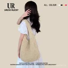 Bolsa de Ombro de Palha Estilo Férias para Mulheres URCIO RUCKY, Nova Bolsa de Grande Capacidade, Bolsa de Verão Trançad