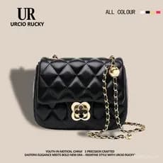 Bolsa feminina pequena acolchoada estilo UR, com um trevo de quatro folhas e uma bola dourada, novidade para o outono de