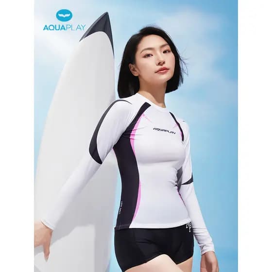 Aquaplay aquaplay maiô feminino dividido de manga comprida protetor solar de secagem rápida mais magro olhar conservador