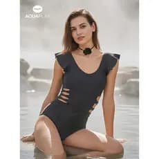 Anbolai triângulo maiô de uma peça feminino primavera quente maiô preto Halter tailandês único maiô férias à beira-mar