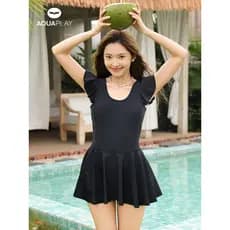 Anbolai preto maiô de uma peça feminino primavera quente tailandês único maiô Halter maiô de manga curta férias Sw