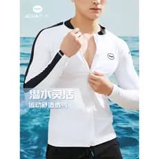 AquaPlay terno de mergulho branco dividido maiô protetor solar surf terno com zíper terno masculino de manga comprida je