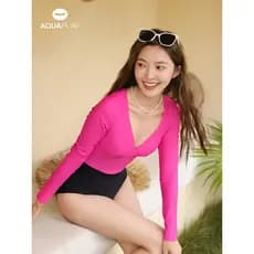 Anpal rosa triângulo vermelho maiô de uma peça feminino primavera quente manga comprida oco High-End sentimento 2026 nov