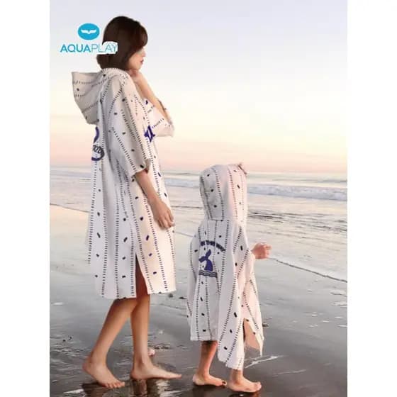 Aquaplay roupão de banho infantil, capa de secagem rápida para pais e filhos, jaqueta de natação à beira-mar para bebês,