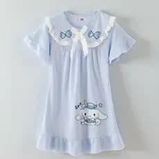 Yugui Dog Homewear Camisola Meninas Estilo Fino Verão Estilo Princesa Manga Curta Alunos da Escola Primária Laurel Dog D