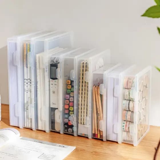 Caixa de armazenamento de arquivo A4, transparente, instruções de documentos domésticos, armazenamento Manual, estudante