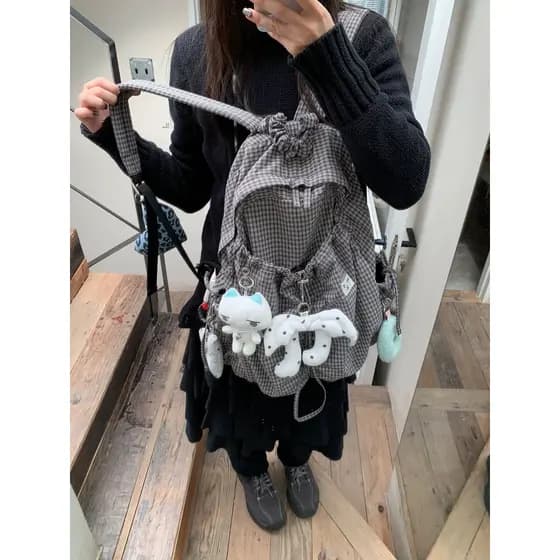 2026 novo estilo coreano xadrez mochila feminina grande capacidade estudante mochila All-Match viagem Commuter