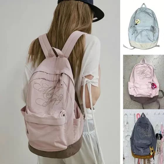 Coreano carta bordado contraste cor mochila moda feminina grande capacidade estudante mochila simples All-