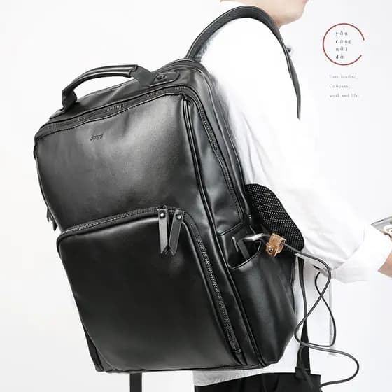 Nova Fanzu mochila masculina de couro grande capacidade saco escolar viagem de negócios 52cm saco do computador portátil