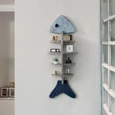 Estilo mediterrâneo decoração prateleira peixe esqueleto-em forma de prateleira de madeira partição criativo nicho pared