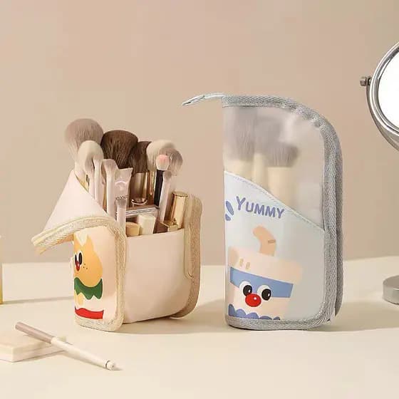 Escova saco cosmético em pé saco de armazenamento de escova de maquiagem feminino passeio portátil pequena viagem à prov