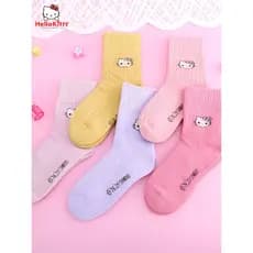 Hellokitty Hello Kitty Cartoon Bonito Outono Inverno Meias Tubo Médio Meninas Meias de Algodão Meias de Bebê 5 Pares