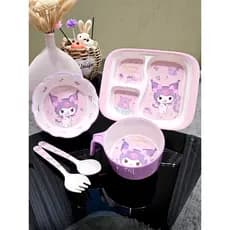 Sanrio kuromi kuromi dos desenhos animados suplemento alimentar das crianças talheres prato de jantar tigela colher garf