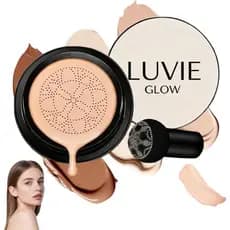 Base cushion LuvieGlow, base CC com aplicador em formato de cogumelo, oferece cobertura total para um visual de maquiage