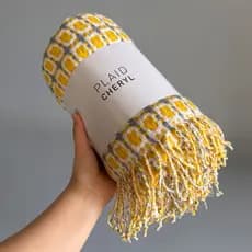 Exportado para a europa quente amarelo malha xadrez borla sofá capa cobertor lazer cobertor carro ao ar livre cobertor q