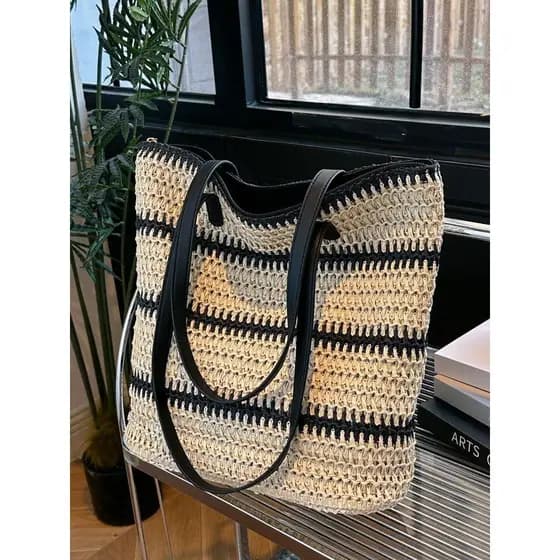Japão Japão Japão ≈ 라고 Bolsa Feminina Tecido Bolsa de Ombro de Grande Capacidade Commuter All-Match Straw Tote Bag