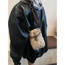 Bolsa feminina de lã de cordeiro japonesa 2026 bolsa de ombro Casual de pelúcia Crossbody bolsa para celular