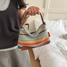 Japão Japão Japão Japão ⋆ン收納袋 Bolsa de tecido feminina 2026 Novo estilo Bolsa de praia Bolsa de palha transversal de gra