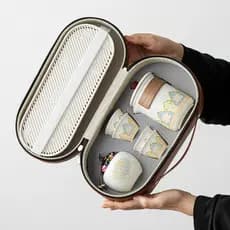 Conjunto de chá alemão para viagem ao ar livre, um pote, quatro xícaras, saco de armazenamento portátil, copo de cerâmic