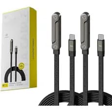Cabo de carregamento invisível 2 em 1 com suporte, cabo de carregamento rápido USB-C para USB-C de 240W, cabo de carrega
