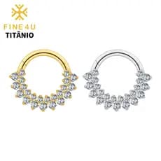 Anel de Piercing Impermeável FINE4U, Brincos de Diafragma, Zircônia 5A de Dupla Fileira, 100% Liga de Titânio 4YET