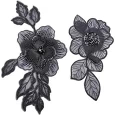 FINGERINSPIRE, aplique de contas feito à mão em 2 peças, 2 estilos, aplique de renda com contas pretas, gola de renda bo