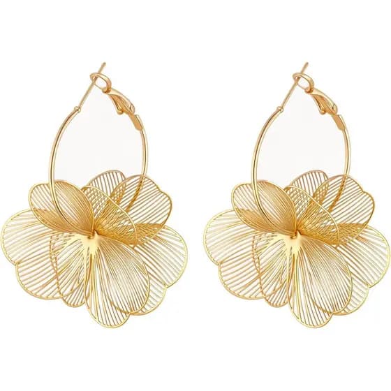 Brincos Pendentes de Flor para Mulheres, Brincos de Argola Modernos e Elegantes, Brincos Florais Pendentes, Joias