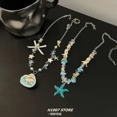 Estilo de férias à beira-mar bonito pérola concha estrela do mar frisado colar feminino nicho de fadas masculino clavícu