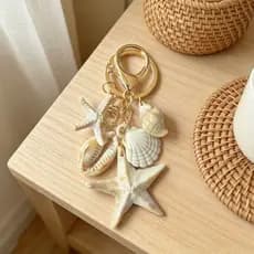 Criativo único férias à beira-mar concha de plástico concha estrela do mar chaveiro saco corrente decoração pingente